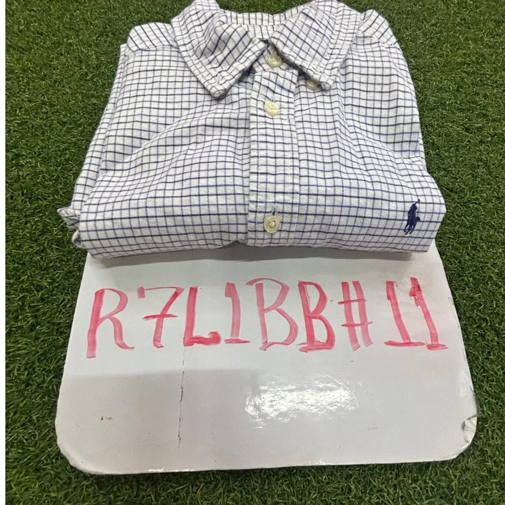 Ralph Lauren Boys Size 18 Blue White Check Long Sleeve Button Down Shirt Cotton